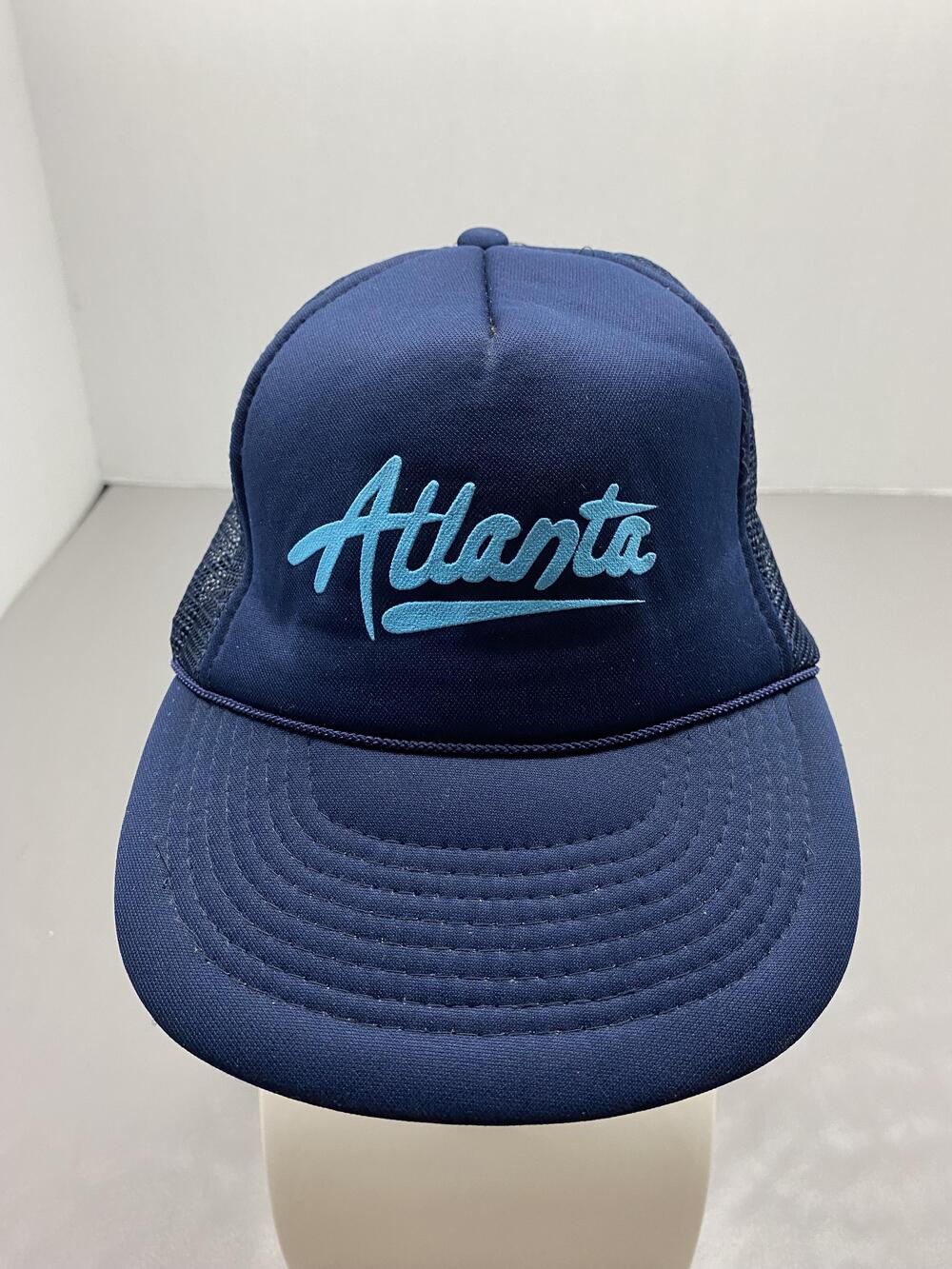 Atlanta Script Hat Cap Snap Back One Size Blue Trucker Mesh Back Breathable Mens